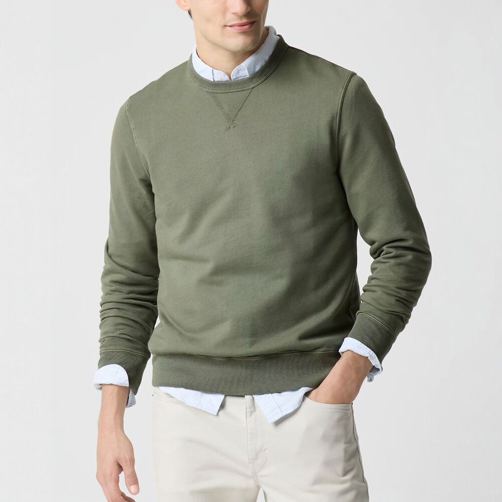 J Crew Sweatshirt Mens XL Green Sycamore Garment Dyed French Terry Crewneck NWT